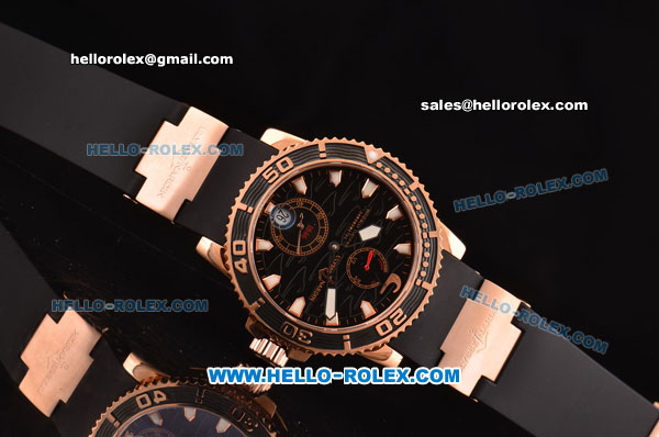 Ulysse Nardin Maxi Marine Diver Asia ST25 Automatic Rose Gold Case with Black Rubber Strap and Black Dial - Click Image to Close